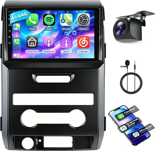 (Solo para manual AC) [4+64G] Estéreo de coche con Carplay inalámbrico y Android Auto para Ford F150 2009 2010 2011 2012 Android 13 9 pulgadas