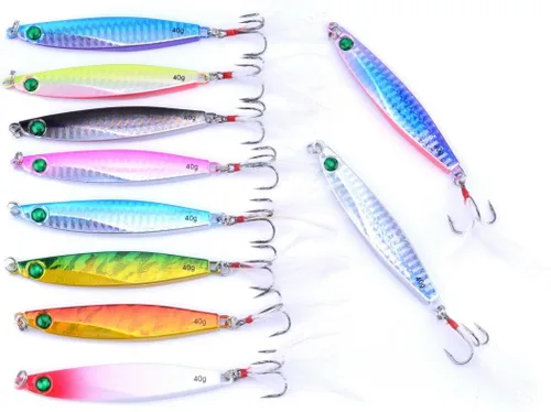Miniatura 2 de Aorace 10 piezas de metal duro jigs buceo pesca mar señuelos minnow Popper cebos aparejos Crankbait agua salada señuelos de agua dulce con pluma