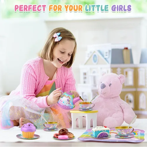 Miniatura 6 de Juego de té de unicornio para niñas pequeñas, de 3, 4, 5, 6 años, juego de simulación de cocina para niños pequeños con juego de té de estaño
