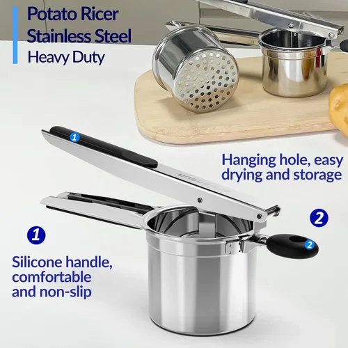 Miniatura 5 de SPEENSUN Ricer de patatas, ricer para puré de patatas, 15oz y 2 tazas intercambiables, fabricante de spaetzle para puré de patatas esponjoso