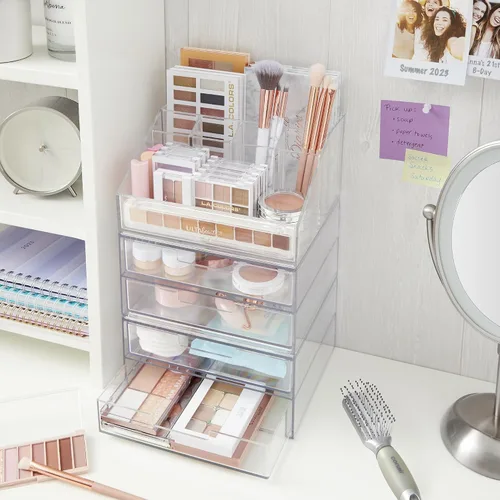 Miniatura 3 de STORi Chloe - Soporte de maquillaje transparente apilable y paquete de 4 cajones Organiza cosméticos y suministros de belleza Fabricado
