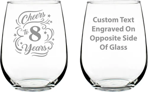 Miniatura 7 de Bevvee Cheers to 8 Years – Regalos de copa de vino sin tallo para mujeres y hombres – Decoración de fiesta de 8 aniversario – Vasos grandes de 17