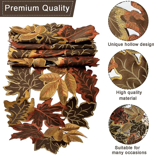 Miniatura 3 de Camino de mesa de otoño de 13.7 x 34 pulgadas con hojas de arce bordadas, decoración de mesa de café de comedor con temática de cosecha de Acción