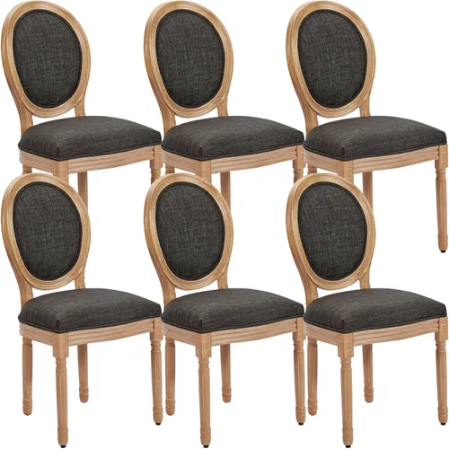 Miniatura 11 de Juego de 2 sillas de comedor francesas con respaldo redondo, sillas de comedor tapizadas de mediados de siglo con patas de madera maciza para Beige