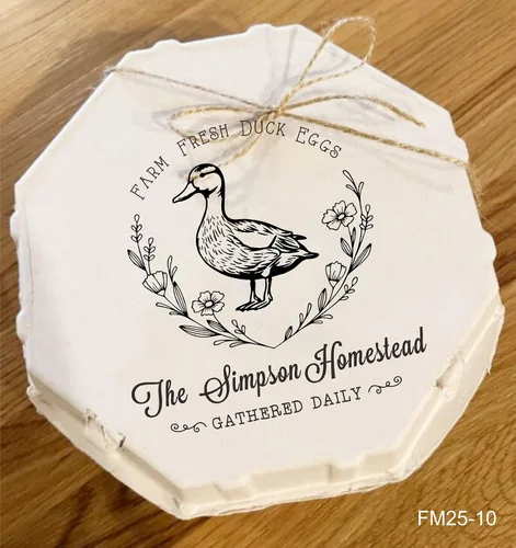 Miniatura 3 de Sellos personalizados de cartón de huevos frescos de granja, huevos de pato, recogidos diariamente, sello de goma de madera (3 x 3 pulgadas)