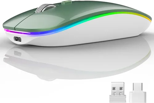 Miniatura 10 de Uiosmuph Ratón inalámbrico LED, G12 Slim recargable silencioso ratón, 2.4G portátil USB óptico inalámbrico ratón de computadora con receptor USB