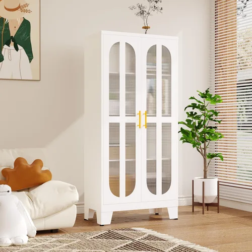 Miniatura 14 de PAOFIN Vitrina de Exhibición con Cerradura de 47" de Alto con Puerta de Vidrio, Gabinetes de Metal con 3 Estantes Ajustables, Gabinete Vitrina