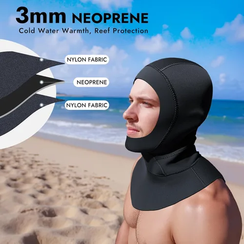 Miniatura 2 de Capucha de Buceo de Neopreno Térmico de 3mm para Hombres y Mujeres, Gorra de Traje de Neopreno para Esnórquel, Kayak, Vela, Surf con Ventilación
