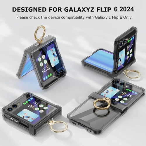 Miniatura 4 de Funda para Samsung Galaxy Z Flip 6 con protección de bisagra, paquete de 2 protectores de pantalla de vidrio templado para Samsung Galaxy Z Flip 6