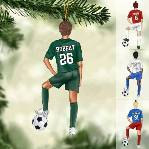 Adorno de Navidad personalizado para jugador de fútbol; regalo personalizado para colgar en el árbol de Navidad 2D; gran idea de regalo para