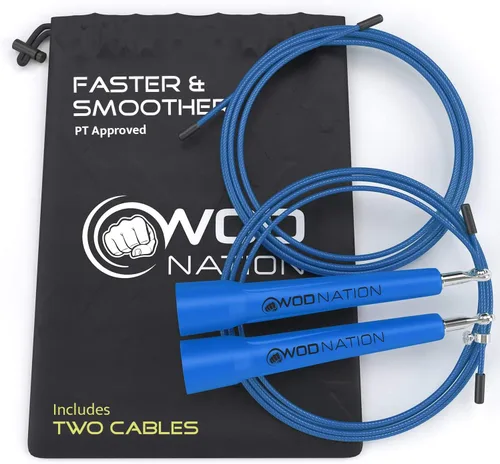 Miniatura 12 de WOD Nation Cuerda de saltar de velocidad ajustable para hombres, mujeres y niños - Cuerda de saltar de fitness ultrarrápida perfecta para boxeo, Gris