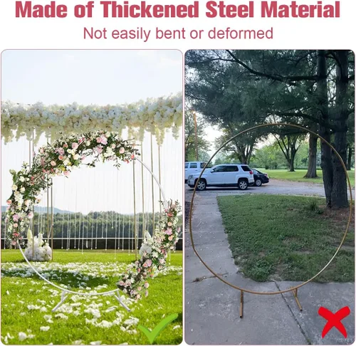 Miniatura 5 de Soporte redondo de arco de boda de 7 pies con base de metal para decoración de globos de flores, marco de fondo circular para ceremonia, fiesta