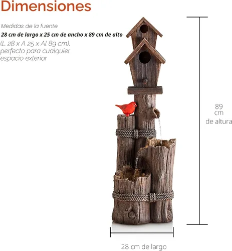 Miniatura 3 de Alpine Corporation Fuente de Agua para Pajareras de 3 Niveles de 35 Pulgadas de Alto para Exteriores con Acento de Cardenal, Decoración Rústica