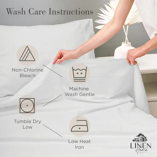 Miniatura 7 de Linen Home - Juego de sábanas estampadas mezcla de algodón percal y lyocell, prelavadas, individual, 3 piezas, 1 encimera, 1 bajera de bolsillo