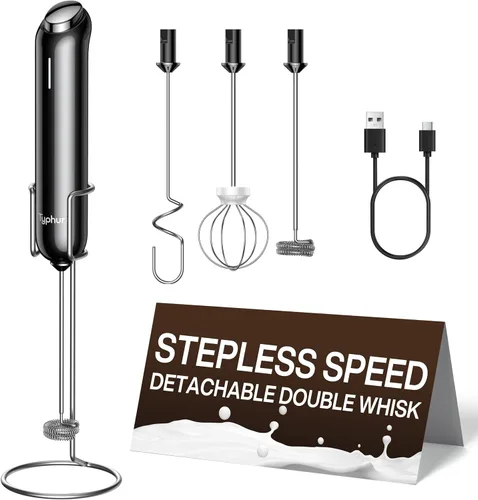 InstaWhisk - Espumador de leche con velocidad variable, varita espumadora de café recargable con batidor doble desmontable, mezclador de bebidas,