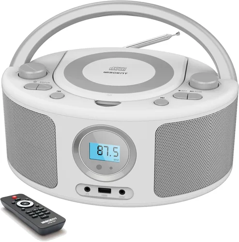 Miniatura 13 de Reproductor de CD Radio Portátil con Bluetooth, Radio FM, Control Remoto, Entrada USB y Conector de Auriculares de 3.5mm AUX, Reproducción