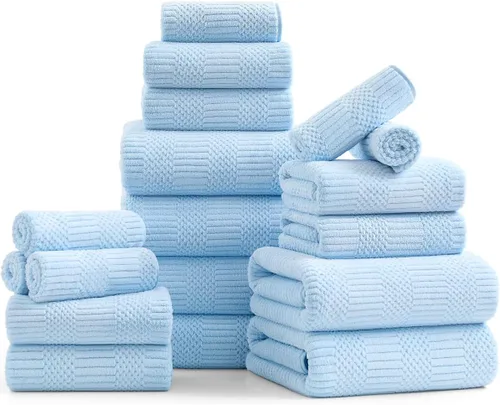 Miniatura 24 de Juego de 8 toallas de baño extra grandes azules - 2 toallas de baño extra grandes, 2 toallas de mano, 4 toallas faciales - 600GSM suaves, altamente
