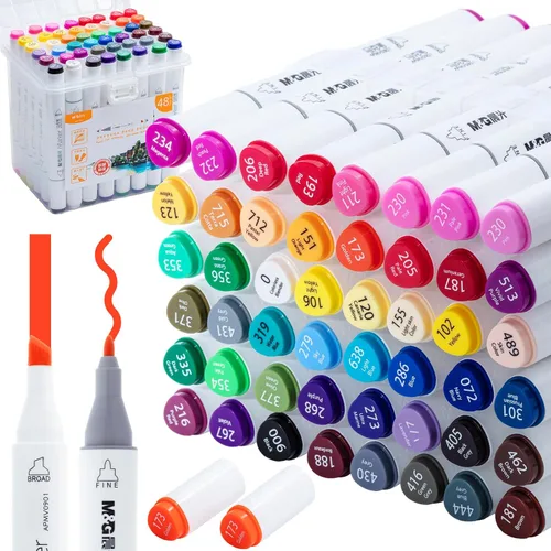 M&G Marcadores de alcohol, 48 colores de doble punta, cincel y marcadores de dibujo fino con estuche, regalos de Navidad para adultos, bocetos de
