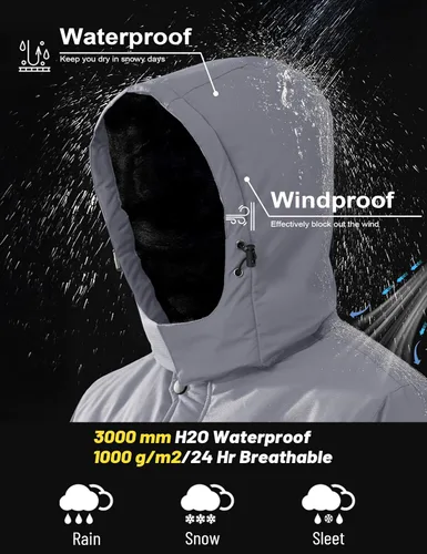 Miniatura 2 de MAGCOMSEN - Abrigos de invierno para hombre, impermeables, con forro polar, parka, con capucha, para esquiar, senderismo, trabajo