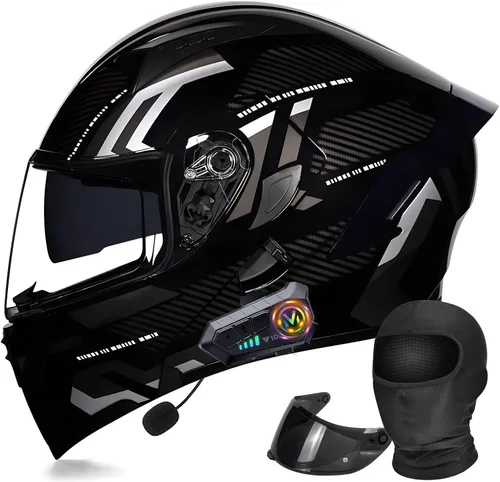 Miniatura 9 de Casco modular Moto Bluetooth con doble visera, con micrófono para Respuesta Automática Casco de Moto Homologado ECE Adecuado para Hombre Mujer