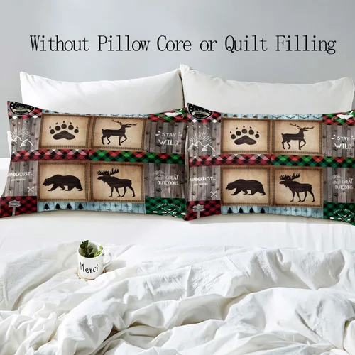 Miniatura 4 de LUVIVIHOME Juego de funda de edredón de 2 piezas, diseño de oso y alce, ciervo, ciervo, ropa de cama de cabaña, ropa de cama rústica de granja