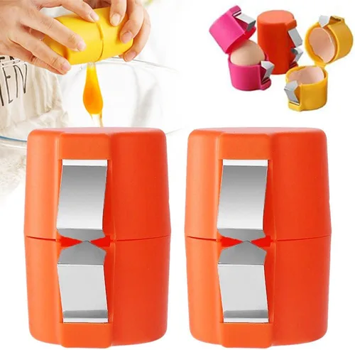 Miniatura 7 de Galleta y pelador de huevos de naranja – Rompe cáscara de huevo de acero inoxidable, separador y cortador para huevos crudos y duros