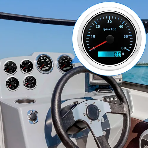 Miniatura 4 de ARTILAURA Tacómetro para Barco Tacometro 85mm 3-3/8" 6000 RPM Calibrador 7 Colores Impermeable para Marino Coche AUTO Camión 9-32V (Negro)