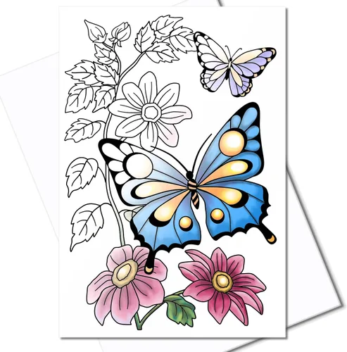 Art Eclect Tarjetas para colorear para adultos, tarjetas de felicitación de mariposa para colorear para cumpleaños, aniversario, agradecimiento y