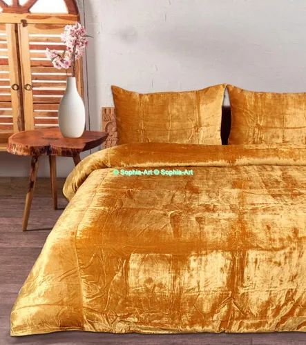Miniatura 2 de Sophia-Art - Juego de 3 piezas de ropa de cama de terciopelo de rayón ultra lujo, funda de edredón boho de un solo color, funda de colcha