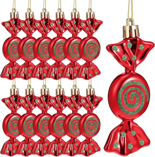 Miniatura 9 de Threan 12 piezas de adornos de caramelo de Navidad para decoración de árbol colgante, bastón de caramelo brillante, adorno de Navidad de menta