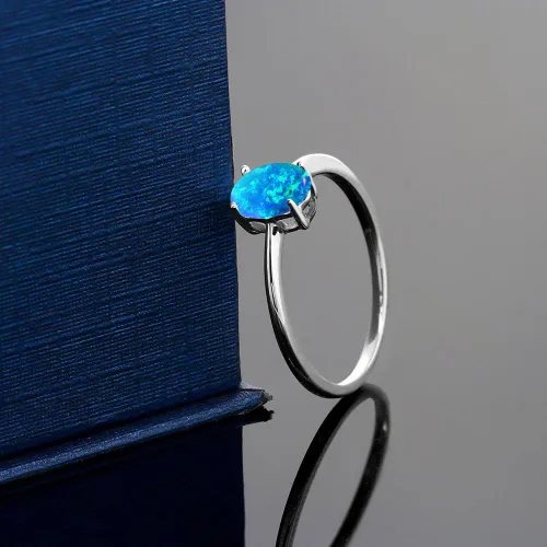 Miniatura 29 de Gem Stone King Anillo de compromiso solitario con piedra preciosa de oro blanco de 10 quilates, ovalado, 0.27 x 0.19 pulgadas, anillo de promesa