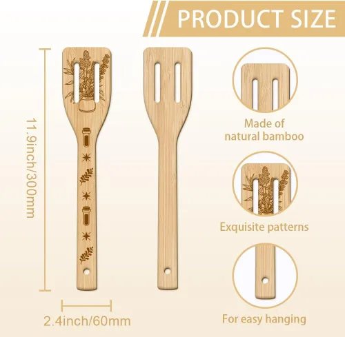 Miniatura 3 de GLOBLELAND Juego de 6 cucharas de madera a base de hierbas, juego de utensilios de cocina de bambú para refinar tallado de bambú, juego de espátulas