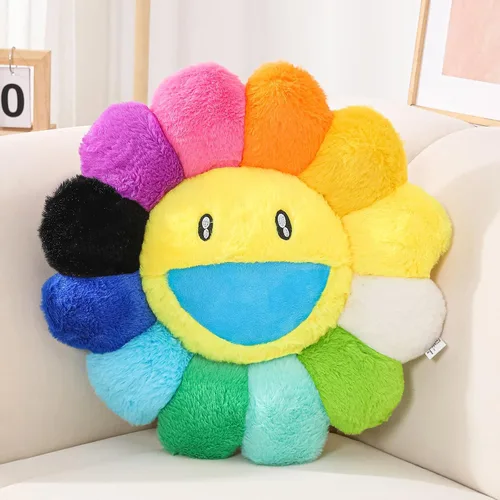FIONOUT Almohada de flores, almohada en forma de flor, cojín de suelo con cara de flor, almohada de felpa de girasol colorido, almohadas decorativas