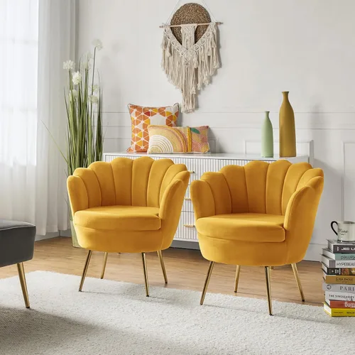 Miniatura 21 de HULALA HOME Silla decorativa moderna de terciopelo con respaldo en forma de concha, bonito sillón para sala de estar, dormitorio con patas doradas