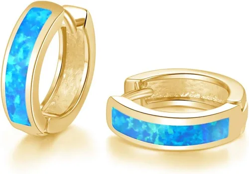 Miniatura 96 de CiNily Aretes Huggie de ópalo con bisagras, chapados en oro, hipoalergénicos, pequeños aretes de aro para mujeres, adolescentes, niñas, hombres