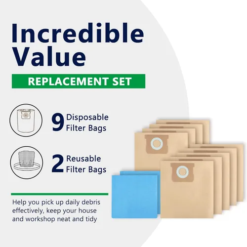 Miniatura 3 de KEEPOW Paquete de 11 (9+2) 19-3100 bolsas para aspiradora Stanley de 5 a 6 galones para aspiradoras húmedas/secas, bolsas de filtro desechables