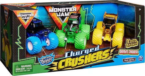 Miniatura 4 de Monster Jam, Ground Shaker - Paquete de 3 unidades (Grave Digger, El Toro Loco y Blue Thunder), vehículos fundidos a escala 1:64 Trituradoras