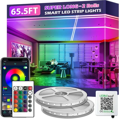 Miniatura 8 de Tira de luces LED inteligentes, con sincronización de música, 5050 RGB, luces que cambian de color, aplicación Bluetooth, control remoto por