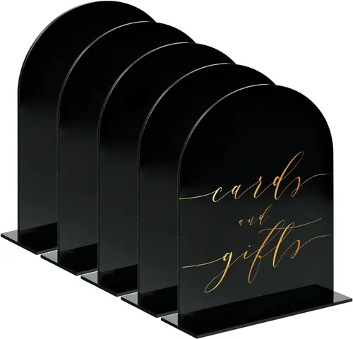 Miniatura 6 de Letrero acrílico negro de arco de 4x6 pulgadas con soporte Juego de 10 letreros acrílicos arqueados en blanco con base para números de mesa