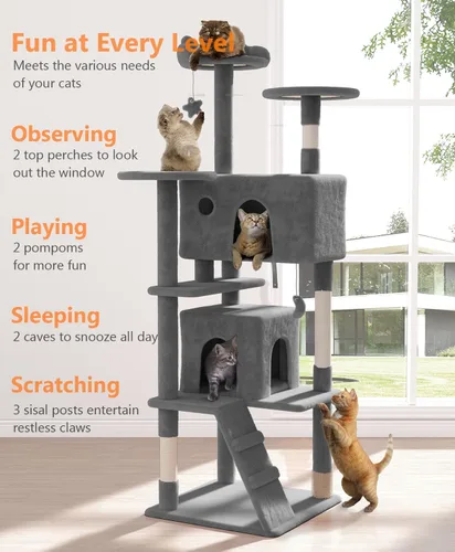 Miniatura 3 de OS MOTOR Torre de árbol para gatos de 70 pulgadas para gatos de interior y adultos, árbol de gato lindo y moderno para gatos grandes, 20 libras