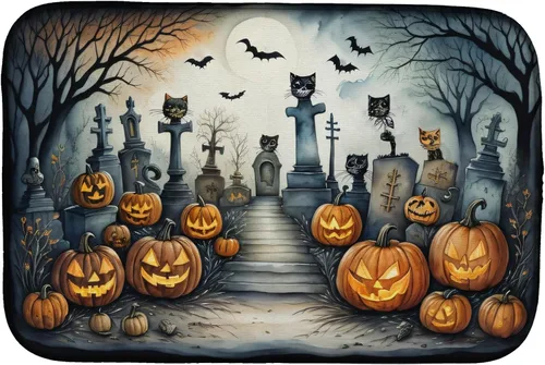 Miniatura 45 de Caroline's Treasures DAC2223DDM Tapete de secado de platos de Halloween espeluznante de gato negro, tapete absorbente para secado de platos