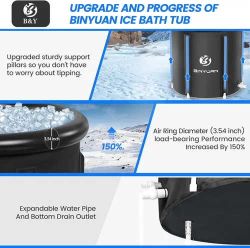 Miniatura 6 de B&Y Bañera de hielo, tina de inmersión fría para la recuperación de atletas, barril de hielo de múltiples capas, bañera inflable para baño de hielo