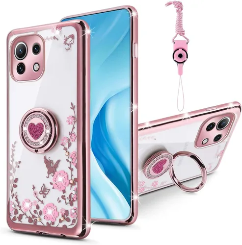 Miniatura 18 de Funda para Xiaomi Mi 11 Lite 4G/5G, cubierta protectora de TPU suave con cristal de purpurina con soporte de anillo 360, púrpura brillante Purpura