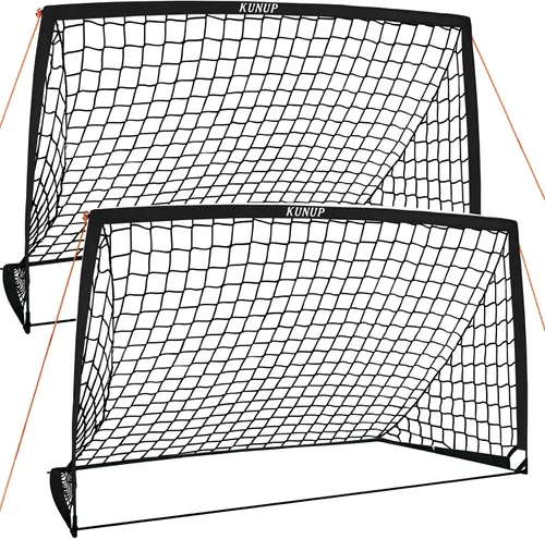 Miniatura 25 de Juego de 2 porterías de fútbol para niños, 5 x 3, 6 x 4, 9 x 5, red de práctica de fútbol plegable con bolsa de transporte portátil para niños