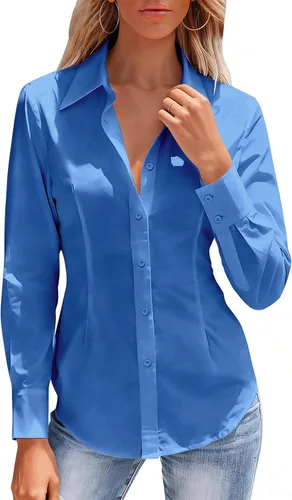 Miniatura 11 de Camisas con botones para mujer, camisa de vestir ajustada sin arrugas, blusa con cuello para trabajo, ropa de oficina, atuendo de otoño