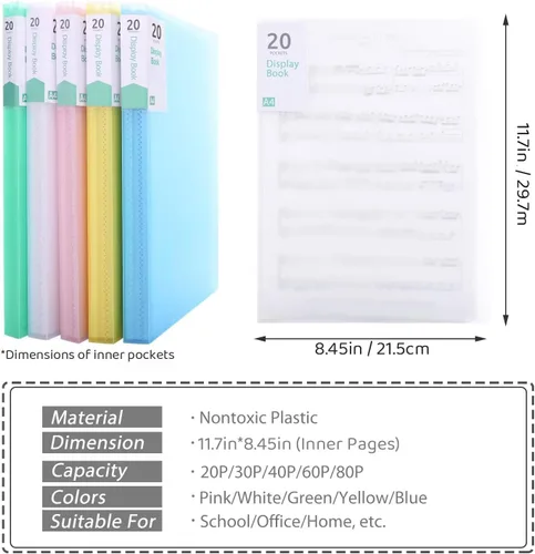 Miniatura 3 de Phyxin Organizador de carpetas de 20 bolsillos, protectores de hojas de 8.5 x 11 pulgadas, 40 páginas de plástico para documentos, organizador