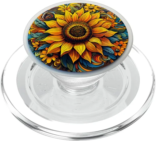 Miniatura 8 de Mandala Geométrico Acuarela Girasol Patrón Floral Mujeres PopSockets Estándar PopGrip