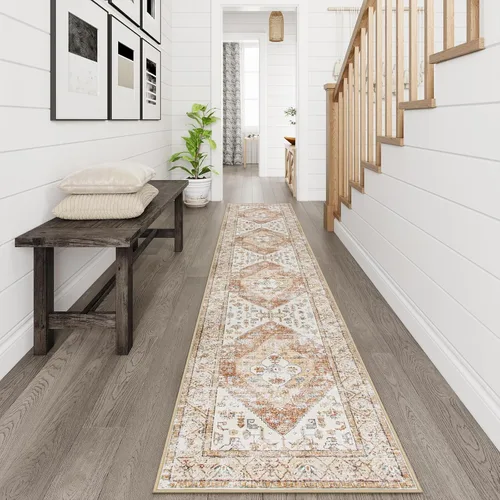 Miniatura 74 de Beeiva Alfombras florales de entrada, lavables para interiores, ultra fina, de 2 x 3 pies, antideslizante, para cocina, tapete de cachemira suave