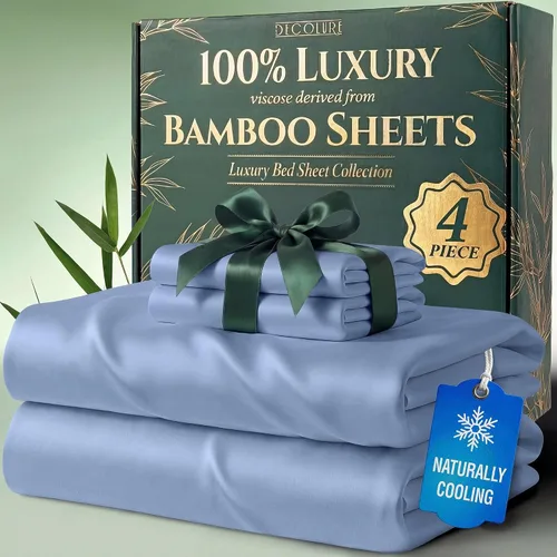 Miniatura 25 de DECOLURE Juego de sábanas 100% viscosa derivada de bambú, tamaño individual, sábanas de lujo de 4 piezas de enfriamiento natural, juego de cama