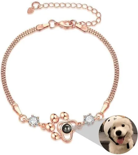 OPALSTOCK Collar personalizado con foto para mascotas, collar de proyección de encanto de foto personalizada, colgante de pata de perro, gato,